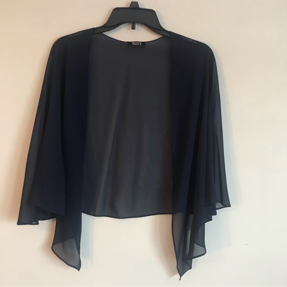 Sheer Chiffon Navy Blue Jacket/Shawl perfect for evening wear!- size L/XL - Picture 3 of 6